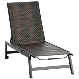 Outsunny Outdoor PE Rattan Sun Loungers Patio Wicker Chaise Lounge Chair with 5-Position Backrest Wheels for Sun Room Garden Poolside Brown
