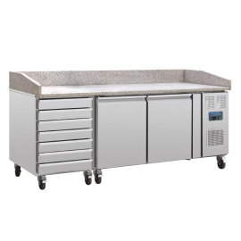 Polar CT423 Two Door Pizza Counter with Marble Top and Dough Drawers 290Ltr