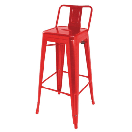 Bolero Steel Bistro High Stools with Back Rest Red (Pack of 4) DL872