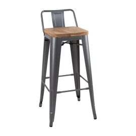 Bolero Bistro Backrest High Stools with Wooden Seat Pad Gun Metal (Pack of 4) FB624