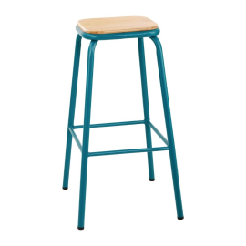 Cantina High Stools | Wooden Seat Bar Stools | Teal | Pack of 4 | Bolero FB938