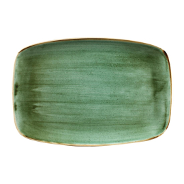 Oblong Chefs Plates | Rectangular Serving Plates | 355 x 245mm | Stonecast Samphire Green | Churchill FC152