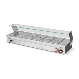 Commercial Bain Marie Food Warmer | 6 Pan Food Display | Glass Cover Countertop | Modena BM4D-1