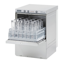 Amika Undercounter Glasswasher AMH40D with Drain Pump. 390mm Basket.