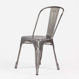 Borrello B1962 Tolix Style Metal Side Chair in Gunmetal Steel. Pack of 4.