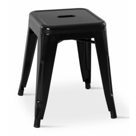 Borrello B1988 Tolix Style Metal Low Height Stool in Black. Pack of 4.
