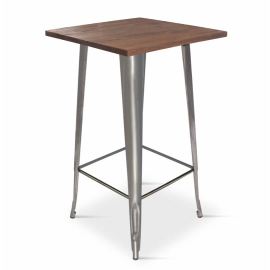 Borrello B2005 Tolix Style 60x60cm Metal High Bar Table in Gunmetal Steel with Solid Elm Wood Top