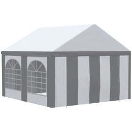 Outsunny 4x4m Galvanised Party Tent Marquee Gazebo with Sides Four Windows and Double Doors for Parties Wedding and Events