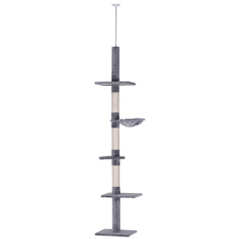 PawHut Cats Floor to Ceiling Scratching Post w-5-Tier Plush Leisure Platforms Grey