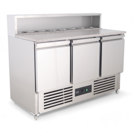 Commercial Pizza Prep Counter | 3 Door Refrigerated Counter | Marble Granite Top | King KPS1365.HD