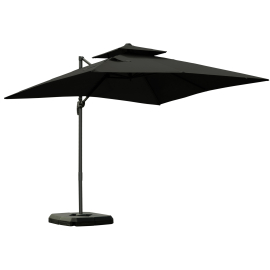 Outsunny 3x3(m) Garden Cantilever Roma Parasol with Crank and Tilt Square Overhanging Patio Umbrella with 360° Rotation Sun Shade Canopy with Base