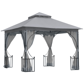 Outsunny 3x3 M Garden Gazebo Patio Party Tent Shelter Outdoor Canopy Double Tier Sun Shade Metal Frame Light Grey