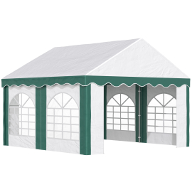 Outsunny 4x4m Garden Gazebo with Sides Galvanised Marquee Party Tent with Four Windows and Double Doors for Parties Wedding and Events