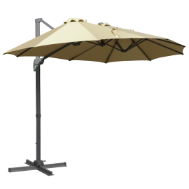 Outsunny 4.5m Double-Sided Rectangular Patio Parasol Large Garden Umbrella with Crank Handle 360° Cross Base for Bench Outdoor Khaki