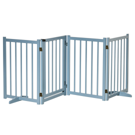 PawHut Pet Gate for Small and Medium Dogs Freestanding Wooden Foldable Dog Safety Barrier with 4 Panels 2 Support Feet for Doorways Stairs Blue