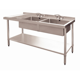Modena M909-Ga Double Bowl Catering Sink 1800w x 600d x 850h Left Draining Board