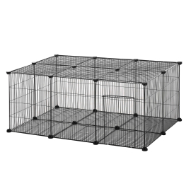 PawHut Pet Playpen DIY Small Animal Cage Metal Fence with Door 22 Pieces for Bunny Chinchilla Hedgehog Guinea Pig
