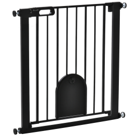 PawHut 75-82 cm Pet Safety Gate Barrier Stair Pressure Fit w-Small Door Auto Close Double Locking for Doorways Hallways Black