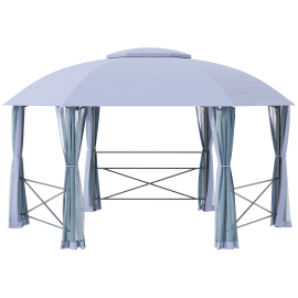 Outsunny 4x4.7(m) Patio Metal Gazebo Canopy Hexagon Shape Garden Tent Sun Shade Outdoor Shelter with 2 Tier Roof Netting Steel Frame Grey