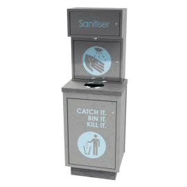 Freestanding Automatic Hand Sanitiser Station Dispenser with waste bin - 1470mm high