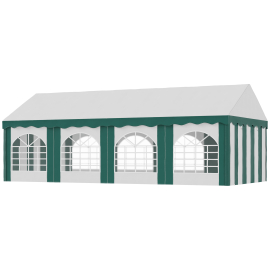 Outsunny 8x4m Garden Gazebo with Sides Galvanised Marquee Party Tent with Eight Windows and Double Doors for Parties Wedding and Events