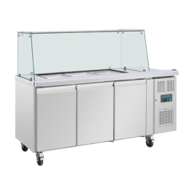 Commercial Saladette Counter | GN Prep Counter | Square Sneeze Guard | 3 Door | Polar U-Series UA018