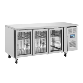 Commercial 3 Door Counter Fridge | Glass Door Refrigerator | 339L Capacity | Polar UA024