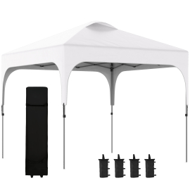 Outsunny 3x3 (M) Pop Up Gazebo Foldable Canopy Tent with Carry Bag with Wheels and 4 Leg Weight Bags for Outdoor Garden Patio Party White