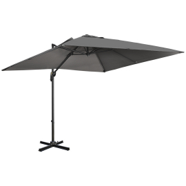 Outsunny 2.7x2.7 m Cantilever Parasol Square Overhanging Umbrella with Cross Base Crank Handle Tilt 360° Rotation and Aluminium Frame Dark Grey