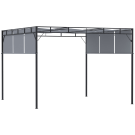 Outsunny 3x3(m) Steel Pergola Gazebo Garden Shelter with Retractable Roof Canopy for Outdoor Patio Dark Grey