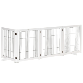 PawHut Dog Gate Wooden Foldable Small & Medium-Sized Pet Gate 4 Panel with Support Feet Pet Fence Safety Barrier for House Doorway Stairs White