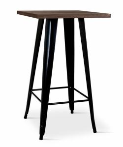 Borrello B2004 Tolix Style 60x60cm Metal High Bar Table in Black with Solid Elm Wood Top
