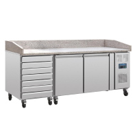 Commercial Pizza Counter | Two Door Refrigerated Prep Station | Marble Top with Dough Drawers | Polar CT423