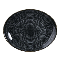 Oval Coupe Plate | Black Stoneware Plate | Churchill Studio Prints Homespun Charcoal | 317 x 255mm | Churchill DA266