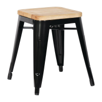 Bistro Low Stools | Bar Stools | Wooden Seat Pad | Black (Pack of 4) | Bolero GM635