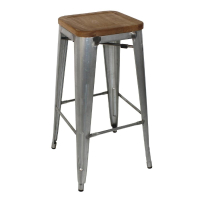 Bistro High Stools | Bar Stools | Wooden Seat Pad | Galvanised Steel Frame | Bolero GM638
