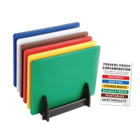 Standard Low Density Chopping Board Set | Professional Cutting Boards | 6 Boards with Storage Rack | Hygiplas J258