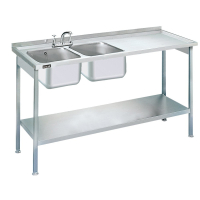 Built-in Sink Unit | Double Sink with Right-Hand Drainer | Commercial Kitchen Wash Station | Lincat L884 R_H