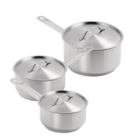 Commercial Saucepan Set | 3 Piece Stainless Steel Cookware | Professional Kitchen Pans | Vogue S128