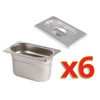 Gastronorm Pans | Stainless Steel Food Storage Containers | Set of 6 with Lids | Vogue S430