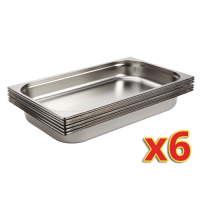 Stainless Steel Gastronorm Pans | 1/1 GN Container | 65mm Depth | Set of 6 | Vogue S895