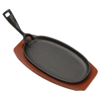 Cast Iron Oval Sizzler | Steak Serving Plate | 240mm with Wooden Stand | Olympia SA290
