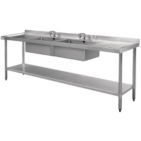 Commercial Double Sink | Stainless Steel Sink with Double Drainer | 2400mm Width | Vogue U910