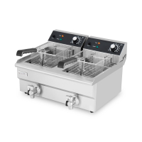 Commercial Twin Tank Electric Fryer | Countertop Deep Fat Fryer | 2x10L with Drain Tap | Modena EF102V
