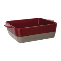 Ceramic Roasting Dish | Rectangular Baking Dish | 1/2 Size | Olympia Red and Taupe