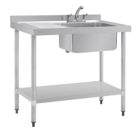 Commercial Single Sink Left Hand Drainer | Stainless Steel Kitchen Sink | 900 x 1000 x 600mm | Vogue DY821