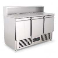 Commercial Pizza Prep Counter | 3 Door Refrigerated Counter | Marble Granite Top | King KPS1365.HD