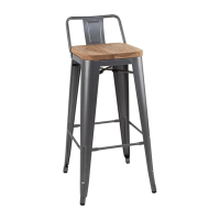 Bistro Backrest High Stools | Bar Stools with Wooden Seat | Gun Metal Finish | Bolero FB624 (Pack of 4)