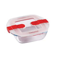 Square Glass Dish with Lid | Microwave Safe Container | 350ml Capacity | Pyrex Cook and Heat FC363