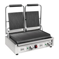 Commercial Double Contact Grill | Ribbed Top Panini Press | Professional Sandwich Toaster | Buffalo FC385